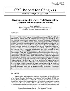 Primary view of object titled 'Environment and the World Trade Organization (WTO) at Seattle: Issues and Concerns'.