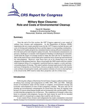 Primary view of object titled 'Military Base Closures: Role and Costs of Environmental Cleanup'.