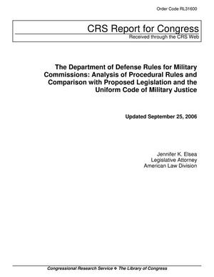 Primary view of object titled 'The Department of Defense Rules for Military Commissions: Analysis of Procedural Rules and Comparison with Proposed Legislation and the Uniform Code of Military Justice'.