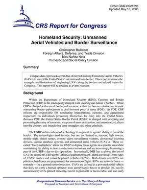 Primary view of object titled 'Homeland Security: Unmanned Aerial Vehicles and Border Surveillance'.