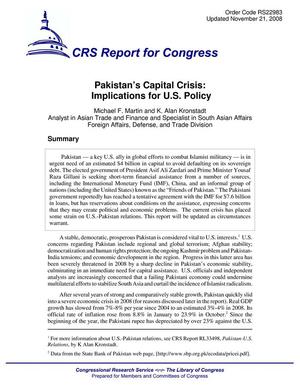 Primary view of object titled 'Pakistan's Capital Crisis: Implications for U.S. Policy'.