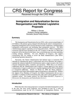 Primary view of object titled 'Immigration and Naturalization Service Reorganization and Related Legislative Proposals'.