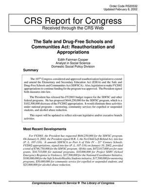 Primary view of object titled 'The Safe and Drug-Free Schools and Communities Act: Reauthorization and Appropriations'.