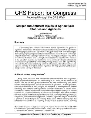 Primary view of object titled 'Merger and Antitrust Issues in Agriculture: Statutes and Agencies'.