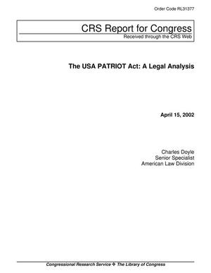 Primary view of object titled 'The USA PATRIOT Act: A Legal Analysis'.
