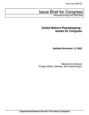 Primary view of object titled 'United Nations Peacekeeping: Issues for Congress'.