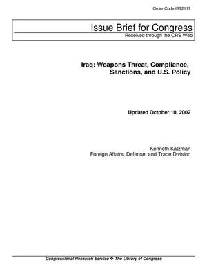 Primary view of object titled 'Iraq: Weapons Threat, Compliance, Sanctions, and U.S. Policy'.