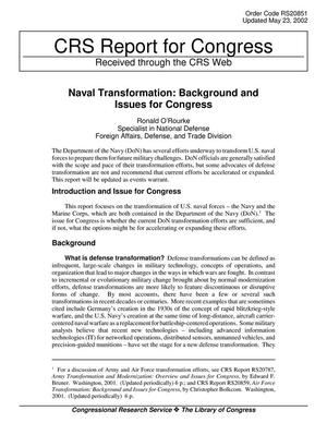 Primary view of object titled 'Naval Transformation: Background and Issues for Congress'.