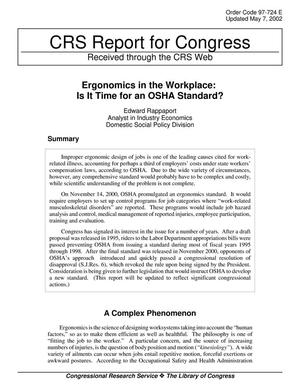 Primary view of object titled 'Ergonomics in the Workplace: Is It Time for an OSHA Standard?'.