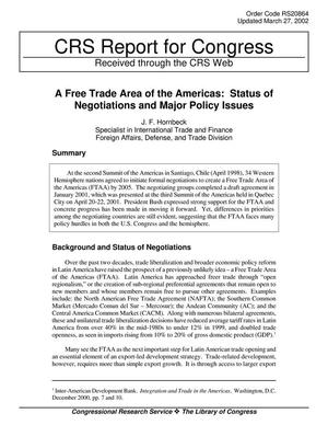 Primary view of object titled 'A Free Trade Area of the Americas: Status of Negotiations and Major Policy Issues'.