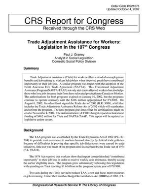 Primary view of object titled 'Trade Adjustment Assistance for Workers: Legislation in the 107th Congress'.