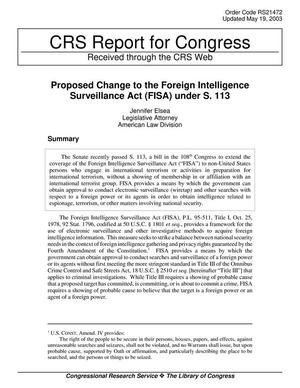 Primary view of object titled 'Proposed Change to the Foreign Intelligence Surveillance Act (FISA) under S. 113'.