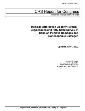 Primary view of object titled 'Medical Malpractice Liability Reform: Legal Issues and Fifty-State Survey of Caps on Punitive Damages and Noneconomic Damages'.