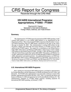 Primary view of object titled 'HIV/AIDS International Programs: Appropriations, FY2002-FY2004'.
