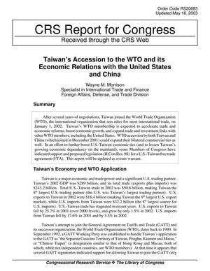 Primary view of object titled 'Taiwan's Accession to the WTO and its Economic Relations with the United States and China'.