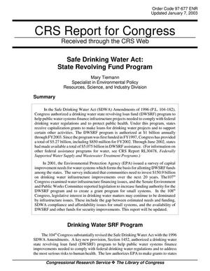 Primary view of object titled 'Safe Drinking Water Act: State Revolving Fund Program'.