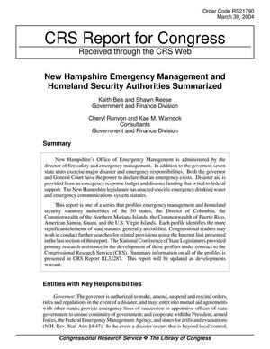 Primary view of object titled 'New Hampshire Emergency Management and Homeland Security Authorities Summarized'.