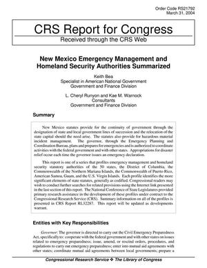 Primary view of object titled 'New Mexico Emergency Management and Homeland Security Authorities Summarized'.