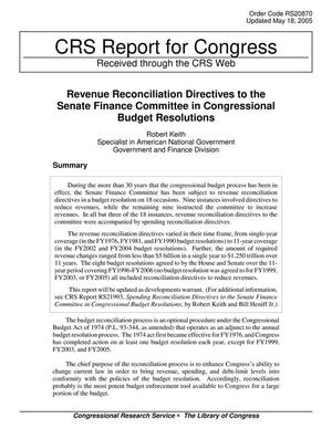 Primary view of object titled 'Revenue Reconciliation Directives to the Senate Finance Committee in Congressional Budget Resolutions'.