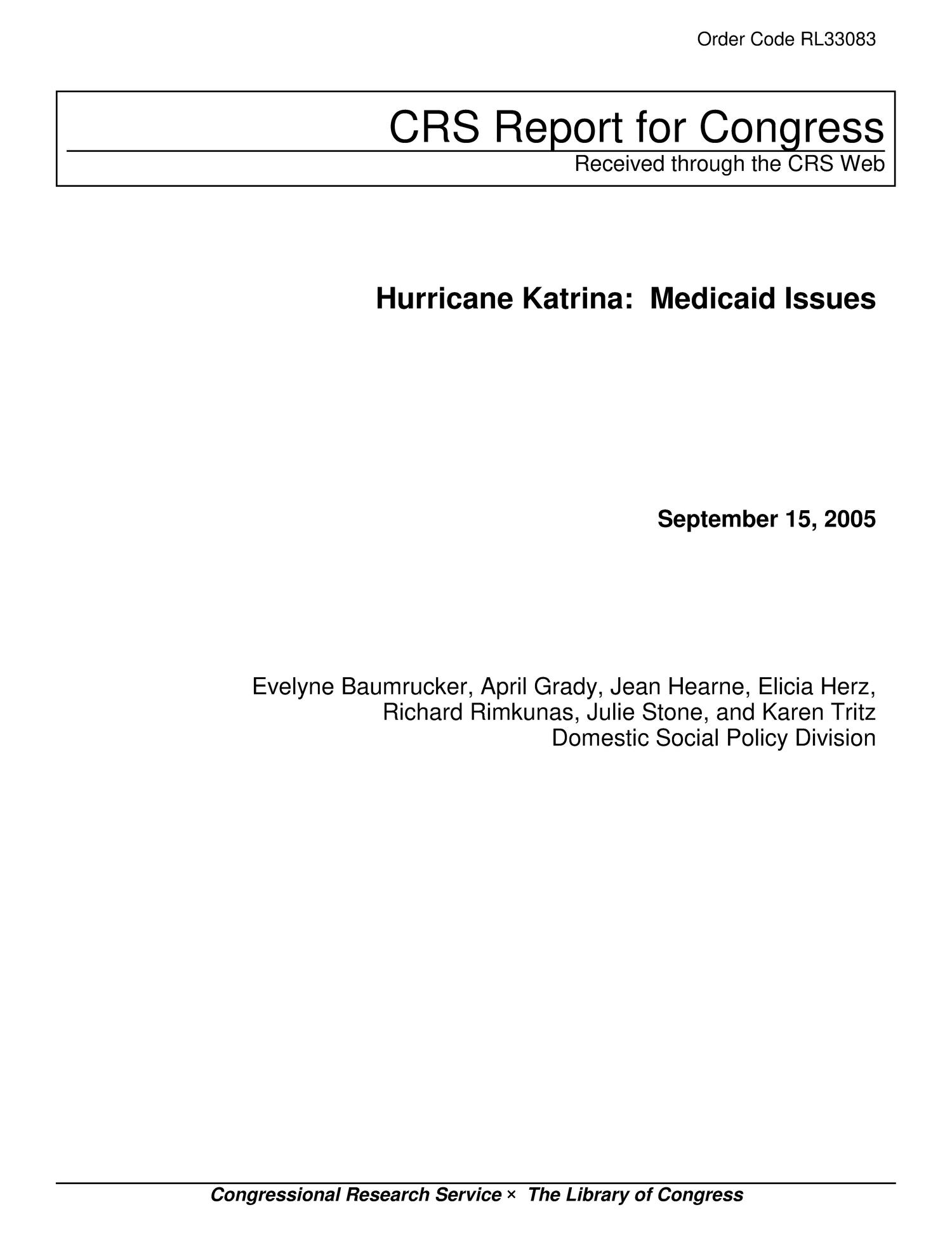 Hurricane Katrina: Medicaid Issues
                                                
                                                    [Sequence #]: 1 of 25
                                                