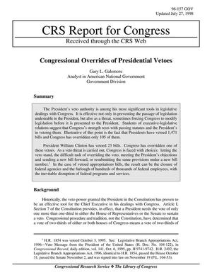 Primary view of object titled 'Congressional Overrides of Presidential Vetoes'.