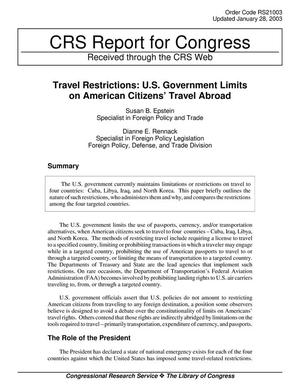 Primary view of object titled 'Travel Restrictions: U.S. Government Limits on American Citizens' Travel Abroad'.