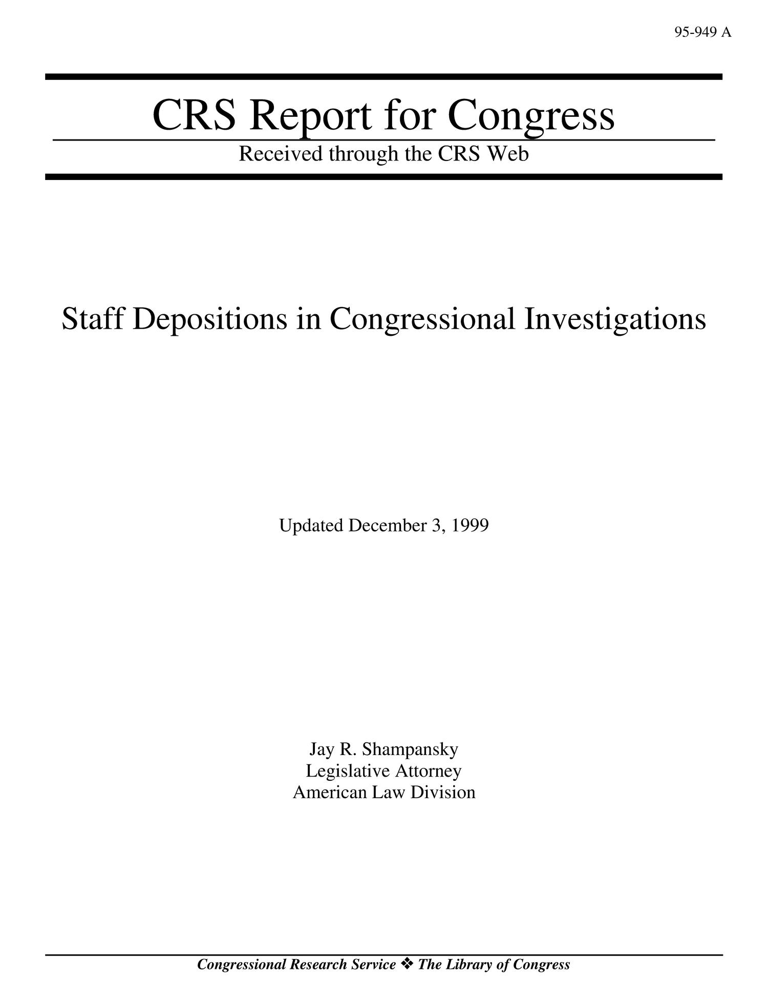 Staff Depositions in Congressional Investigations
                                                
                                                    [Sequence #]: 1 of 28
                                                