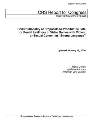 Primary view of object titled 'Constitutionality of Proposals to Prohibit the Sale or Rental to Minors of Video Games with Violent or Sexual Content or "Strong Language"'.