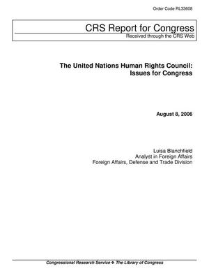 Primary view of object titled 'The United Nations Human Rights Council: Issues for Congress'.