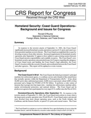 Primary view of object titled 'Homeland Security: Coast Guard Operations - Background and Issues for Congress'.