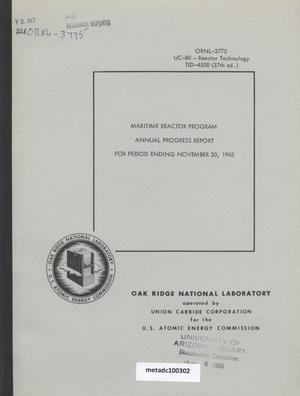 Primary view of object titled 'Maritime Reactor Project Annual Progress Report for Period Ending November 30, 1963'.