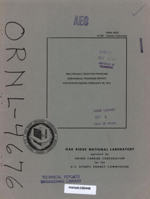 Primary view of object titled 'Molten-Salt Reactor Program Semiannual Progress Report, February 28, 1971'.
