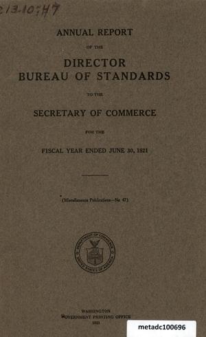 Primary view of object titled 'U.S. Bureau of Standards Annual Report: 1921'.
