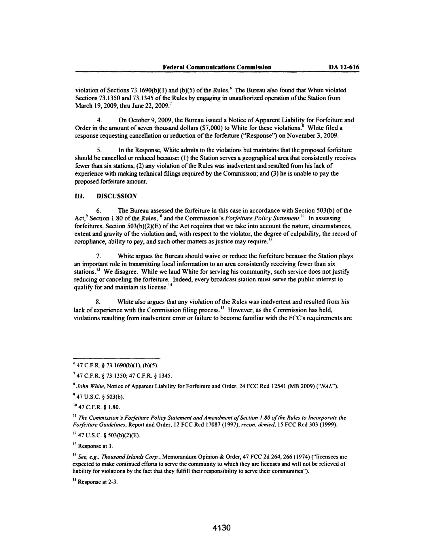 FCC Record, Volume 27, No. 5, Pages 3728 to 4696, April 9 - April 27, 2012
                                                
                                                    4130
                                                