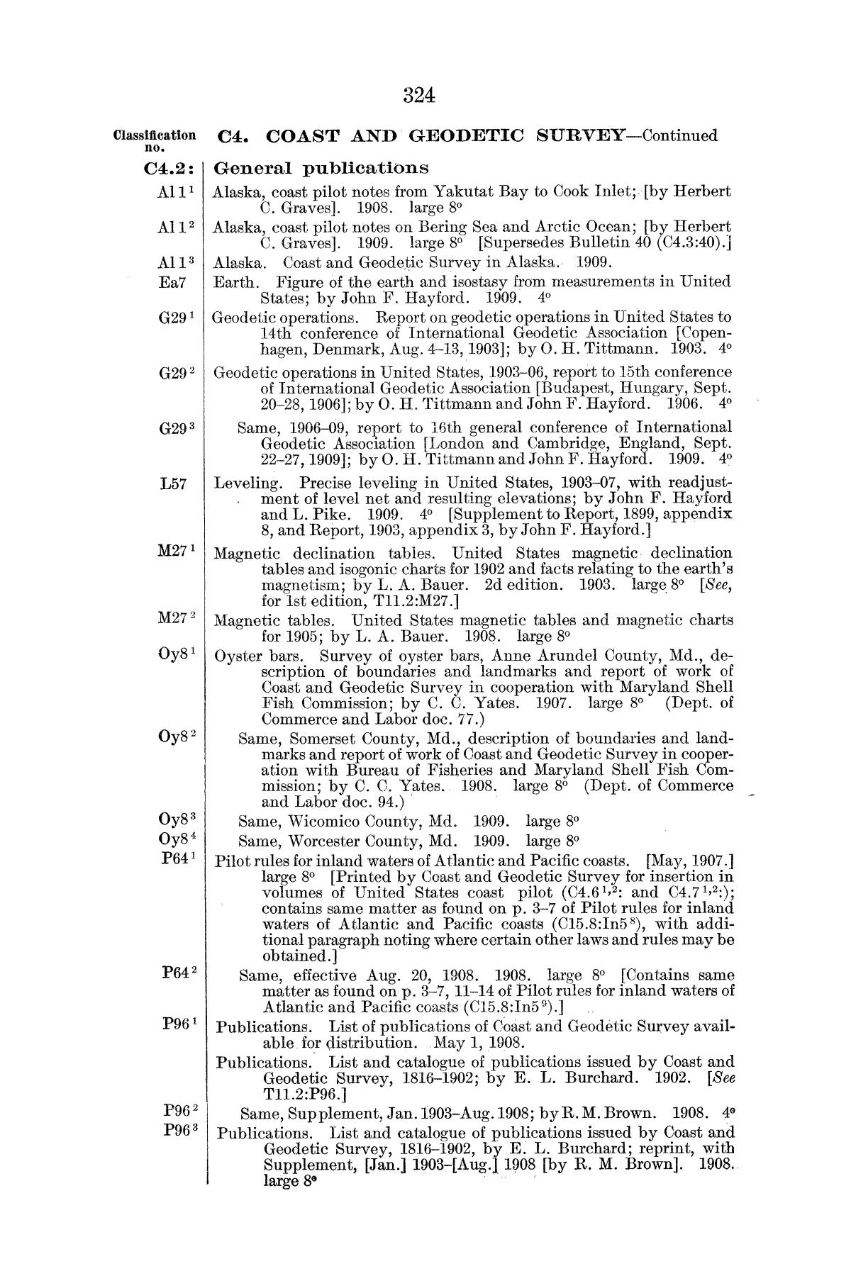Checklist of United States Public Documents, 1789-1909, Third Edition Revised and Enlarged, Volume 1, Lists of Congressional and Departmental Publications
                                                
                                                    324
                                                