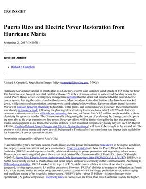 Primary view of object titled 'Puerto Rico and Electric Power Restoration from Hurricane Maria'.