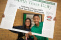 Photograph: [Students posing in NT Daily cutout]
