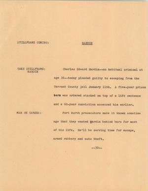 Primary view of object titled '[News Script: Hardin]'.