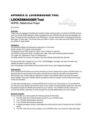 Primary view of object titled 'Appendix D: LOCKSSBAGGER Tool'.