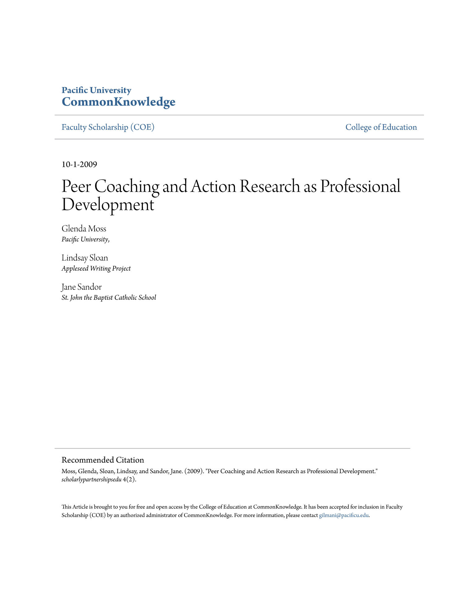 Peer Coaching and Action Research as Professional Development
                                                
                                                    Title Page
                                                