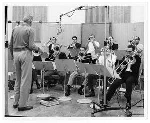 Primary view of object titled '[Photograph of Stan Kenton and Orchestra]'.