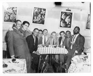 Primary view of object titled '[Photograph of Stan Kenton, Marvin Stamm, Gabe Baltazar, Dee Barton and Jim Amlotte]'.
