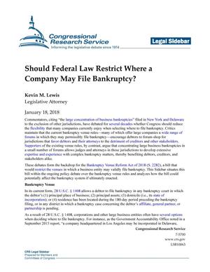 Primary view of object titled 'Should Federal Law Restrict Where a Company May File Bankruptcy?'.