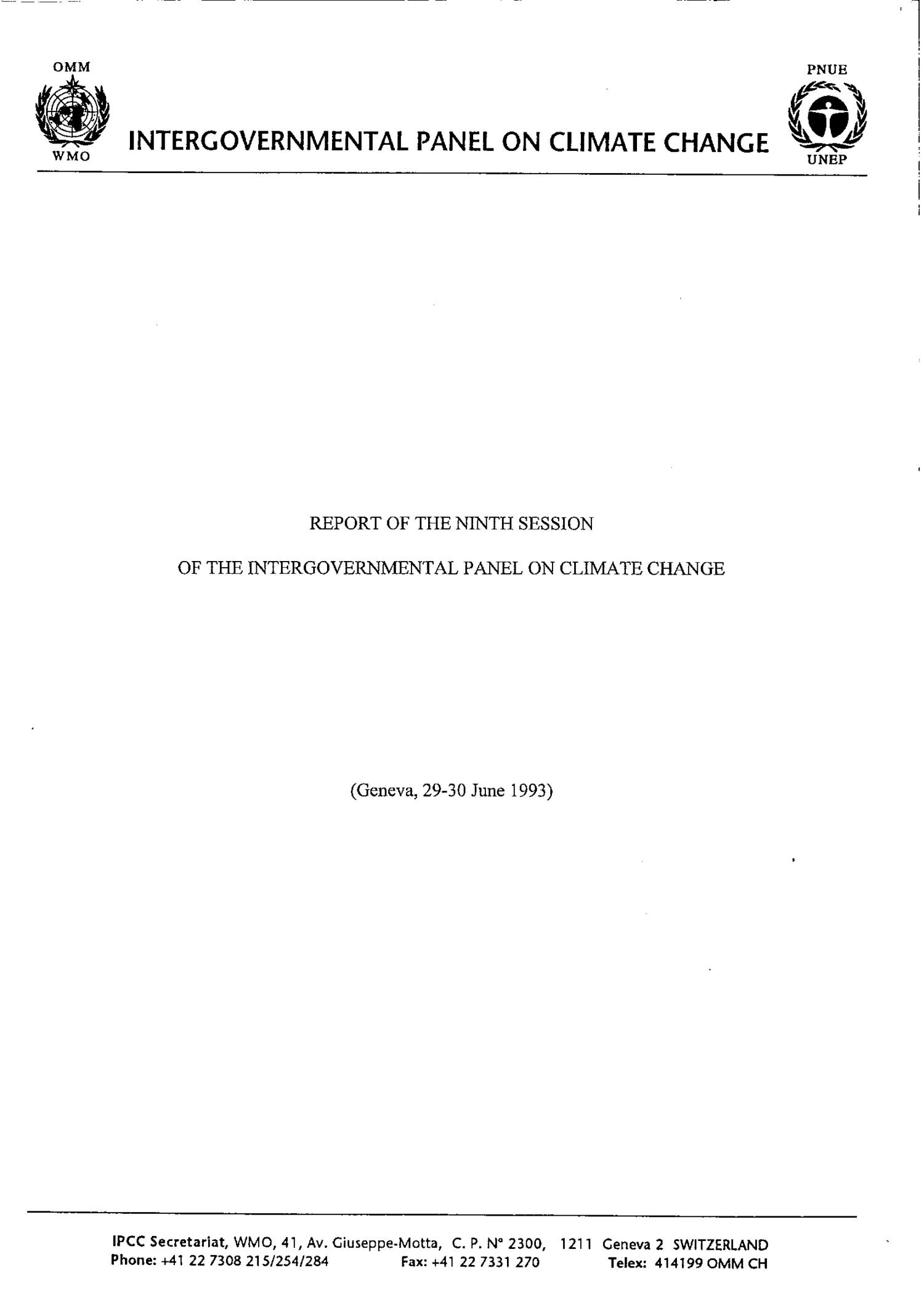 Report of the Ninth Session of the Intergovernmental Panel on Climate Change (IPCC)
                                                
                                                    Front Cover
                                                