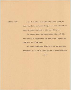 Primary view of object titled '[News Script: Lackland mistreatment]'.