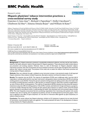 Primary view of object titled 'Hispanic physicians' tobacco intervention practices: a cross-sectional survey study'.