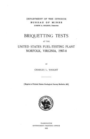 Primary view of object titled 'Briquetting Tests at the United States Fuel-Testing Plant, Norfolk, Virginia, 1907-8'.