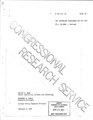 Primary view of object titled 'The Technology Assessment Act of 1972 (P.L. 92-484) -- Revised'.