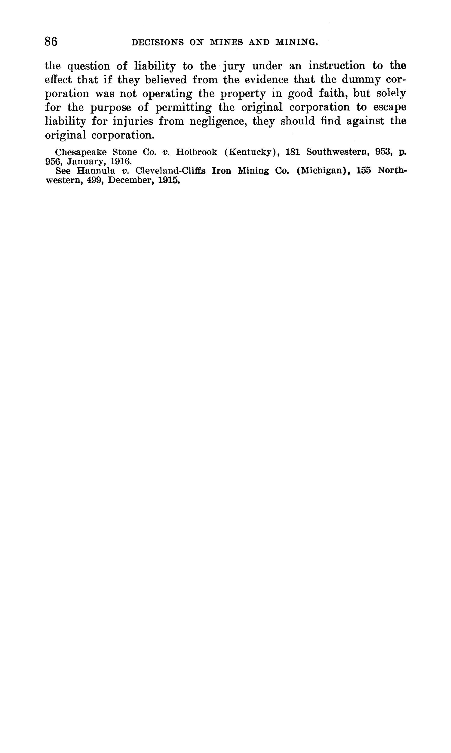 Abstracts of Current Decisions on Mines and Mining: January to April, 1916
                                                
                                                    86
                                                
