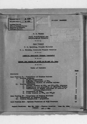Primary view of object titled 'Ames Project, Chemical Research - General Chemistry, Report for the Period of April 10 to May 10, 1944'.